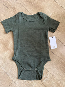 Fina Merino 100% Extra Fine Merino Short Sleeve Bodysuit Green Tea