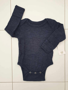 Fina Merino 100% Extra Fine Merino Long Sleeve Bodysuit Navy Blue