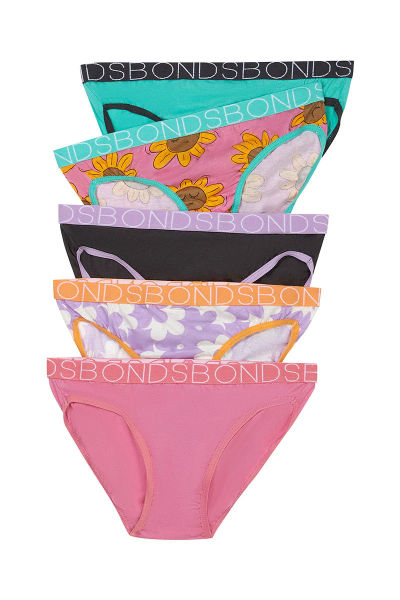 Sleepy Sunflower 5 Pack Girls Briefs