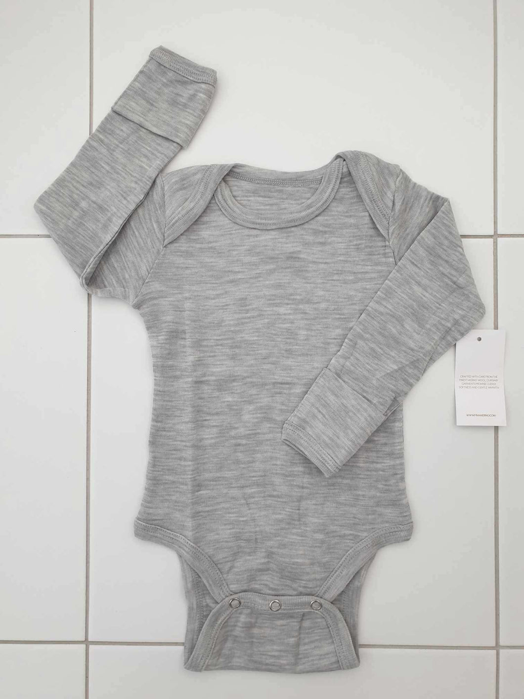 Fina Merino 100% Extra Fine Merino Long Sleeve Bodysuit Grey