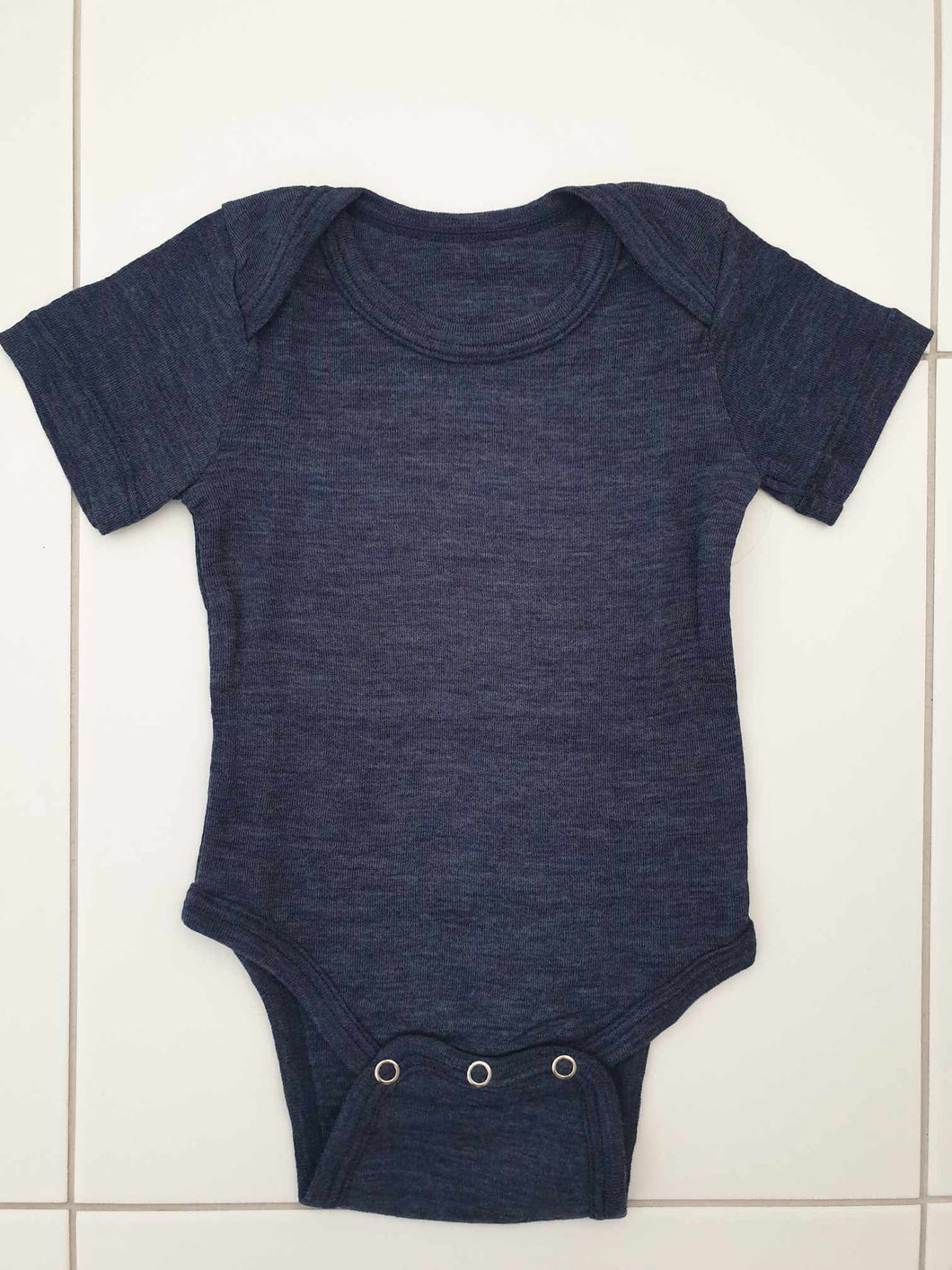 Fina Merino 100% Extra Fine Merino Short Sleeve Bodysuit Navy