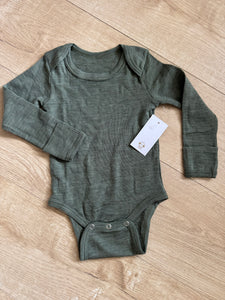 Fina Merino 100% Extra Fine Merino Long Sleeve Bodysuit Green Tea