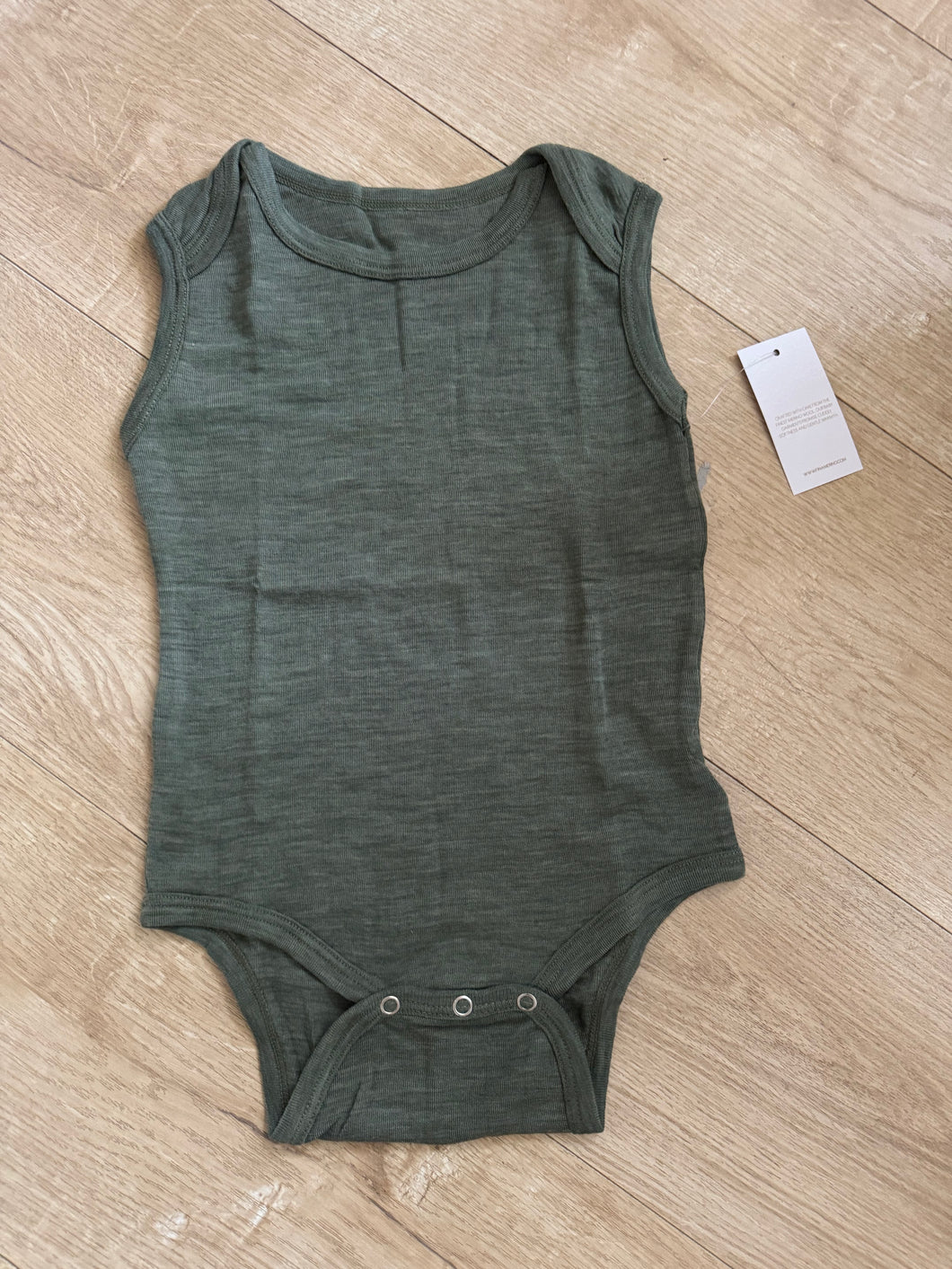 Fina Merino 100% Extra Fine Merino Singlet Bodysuit Green Tea