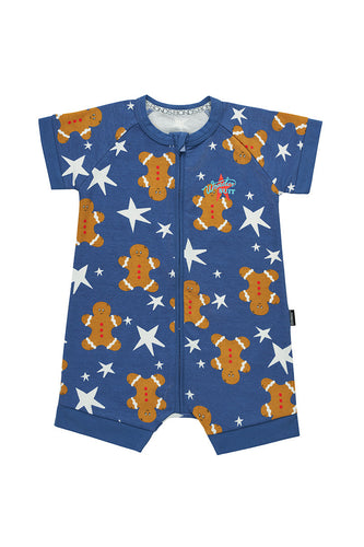 Gingerbread Blue Romper CLEARANCE