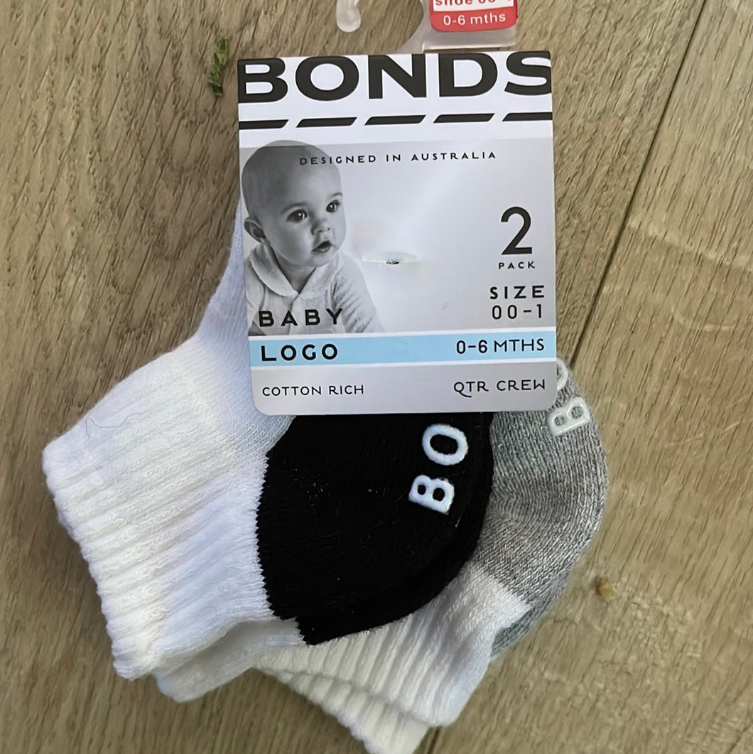 2 Pack Quarter Crew Grey, Black Socks