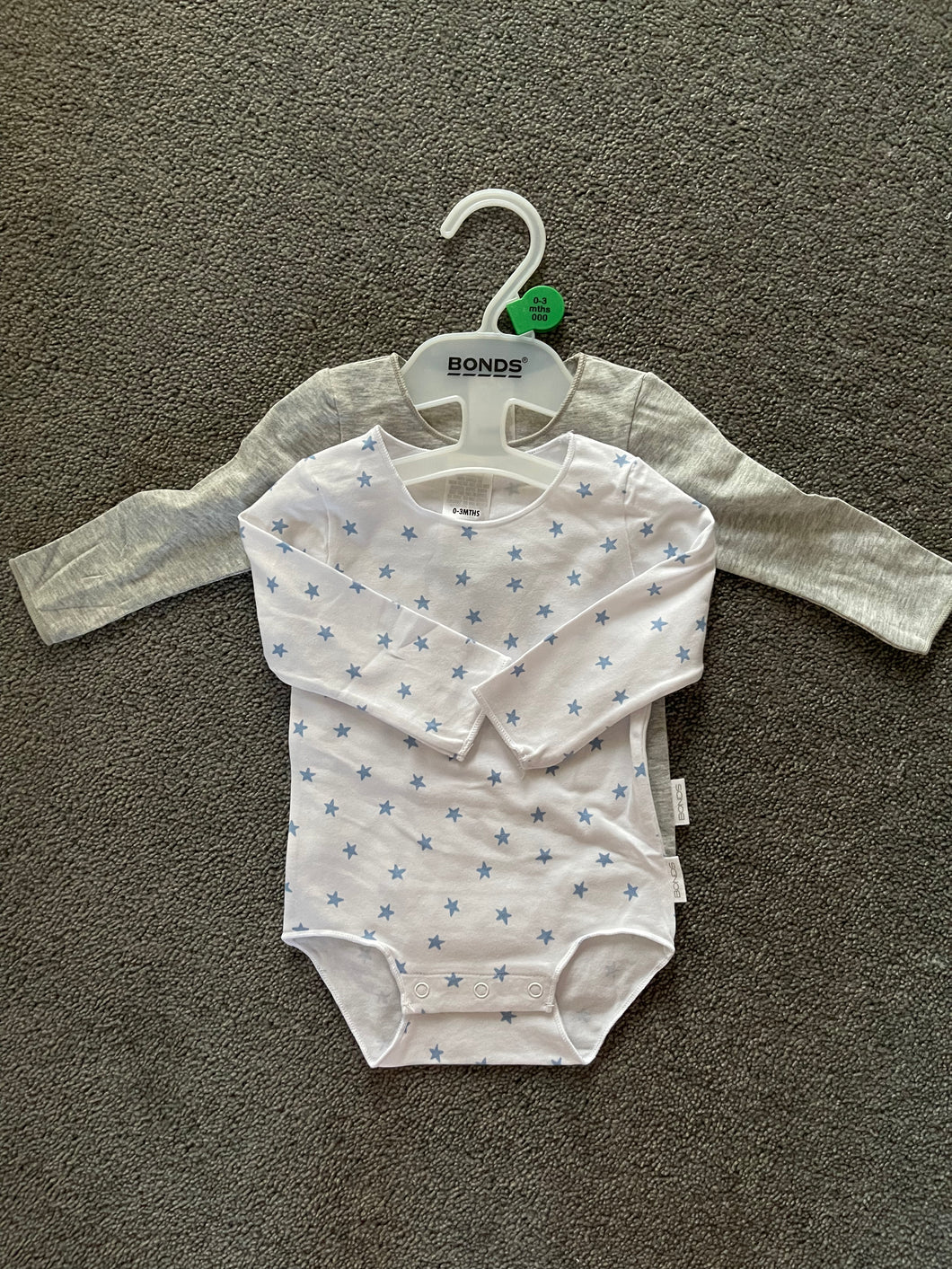 2 Pack Long Sleeve Wonderbodies Bodysuit Blue Star Grey CLEARANCE