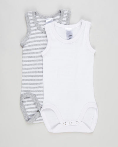 2 Pack Singlet Bodysuit White & Grey CLEARANCE