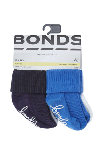 4 Pack Softies Blue Cuff Socks with Bamboo