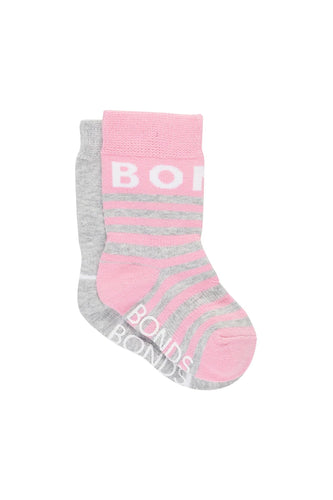 2 Pack Stay On Grip Sole Socks Pink & Grey